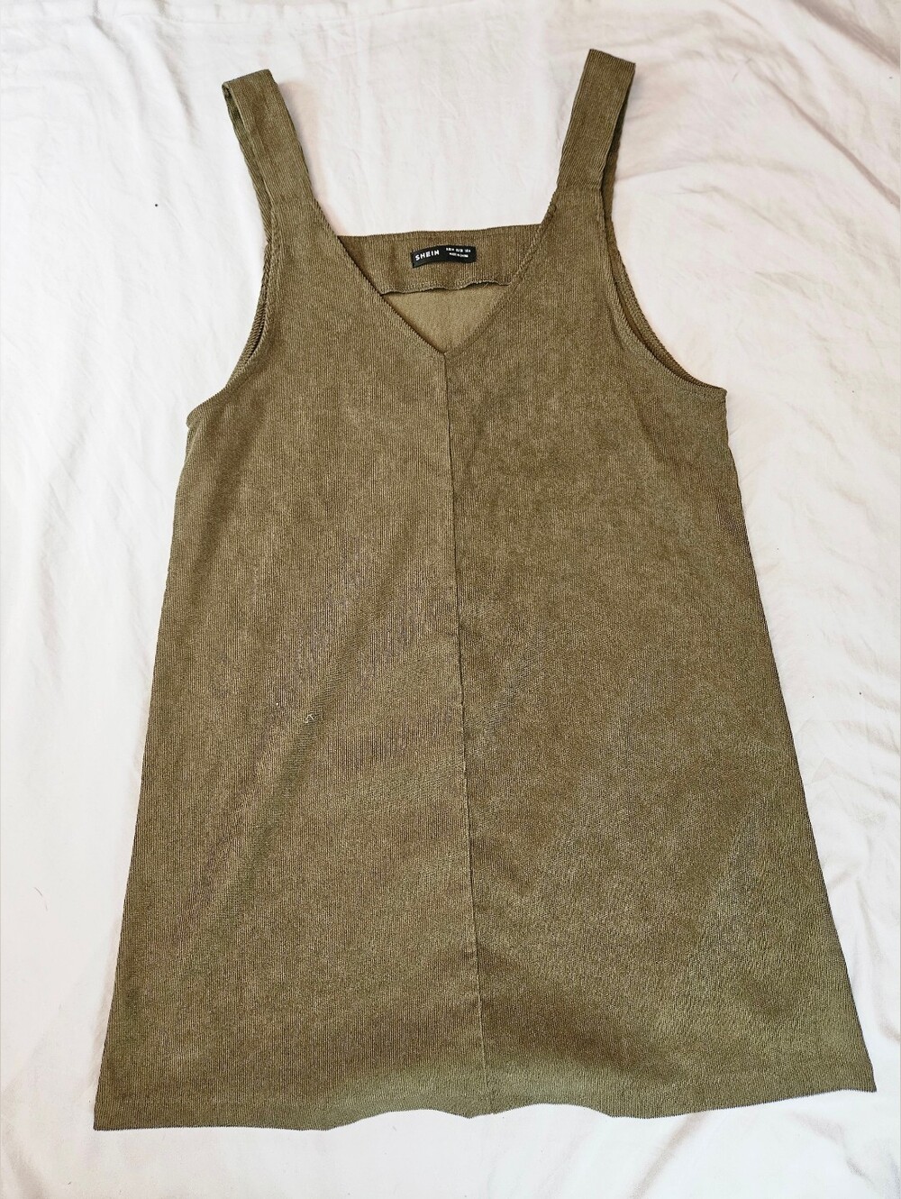 Shein Juniors Olive Green Corduroy Sleeveless V-neck Pinafore Mini Dress Size M